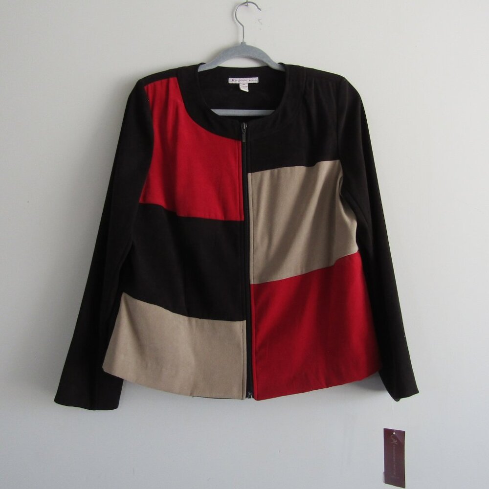 JM Collection Jacket 12 Petite Color Block Retro Artsy Modest Classic Casual